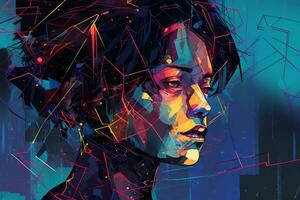 Colorful Glitchy Ambient Dark Portrait Graphic Illustration generative AI photo