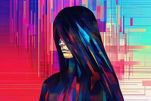 Colorful Glitchy Ambient Dark Portrait Graphic Illustration generative AI photo