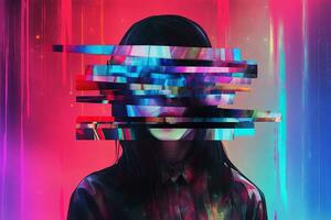Colorful Glitchy Ambient Dark Portrait Graphic Illustration generative AI photo