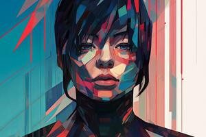 Colorful Glitchy Ambient Dark Portrait Graphic Illustration generative AI photo