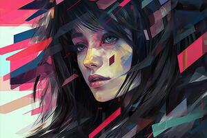 Colorful Glitchy Ambient Dark Portrait Graphic Illustration generative AI photo