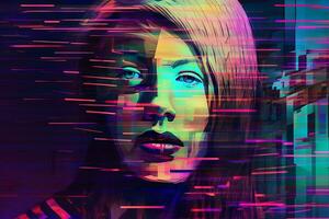 Colorful Glitchy Ambient Dark Portrait Graphic Illustration generative AI photo