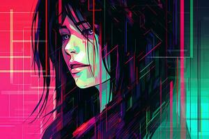 Colorful Glitchy Ambient Dark Portrait Graphic Illustration generative AI photo