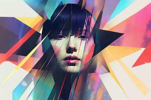 Colorful Glitchy Ambient Dark Portrait Graphic Illustration generative AI photo