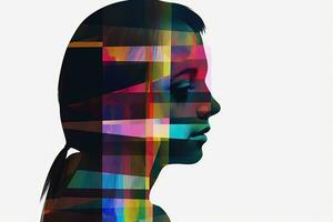 Colorful Glitchy Ambient Dark Portrait Graphic Illustration generative AI photo