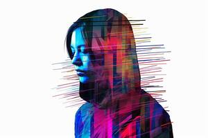 Colorful Glitchy Ambient Dark Portrait Graphic Illustration generative AI photo