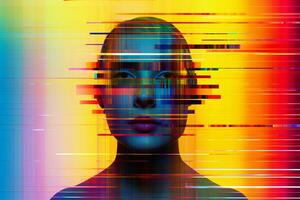 Colorful Glitchy Ambient Dark Portrait Graphic Illustration generative AI photo