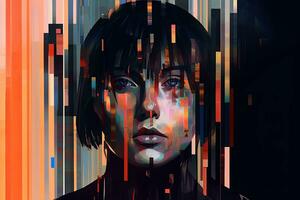 Colorful Glitchy Ambient Dark Portrait Graphic Illustration generative AI photo