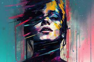 Colorful Glitchy Ambient Dark Portrait Graphic Illustration generative AI photo