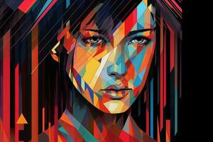 Colorful Glitchy Ambient Dark Portrait Graphic Illustration generative AI photo