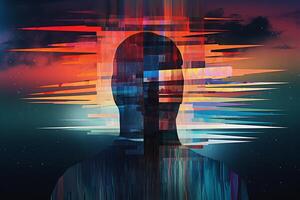 Colorful Glitchy Ambient Dark Portrait Graphic Illustration generative AI photo