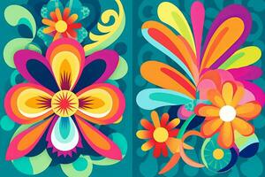 Colorful Vibrant Hand Drawn Radiant Unique Flowers Graphic Illustration Art generative AI photo