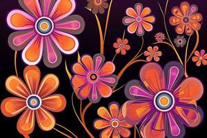 Colorful Vibrant Hand Drawn Radiant Unique Flowers Graphic Illustration Art generative AI photo