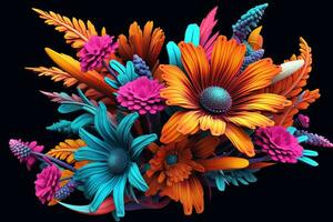 Colorful Vibrant Hand Drawn Radiant Unique Flowers Graphic Illustration Art generative AI photo