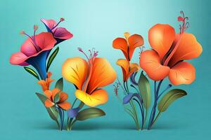 Colorful Vibrant Hand Drawn Radiant Unique Flowers Graphic Illustration Art generative AI photo