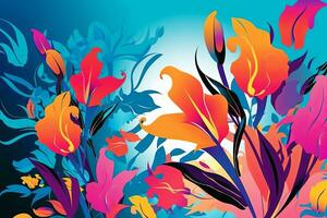 Colorful Vibrant Hand Drawn Radiant Unique Flowers Graphic Illustration Art generative AI photo