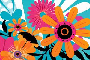 Colorful Vibrant Hand Drawn Radiant Unique Flowers Graphic Illustration Art generative AI photo