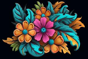 Colorful Vibrant Hand Drawn Radiant Unique Flowers Graphic Illustration Art generative AI photo