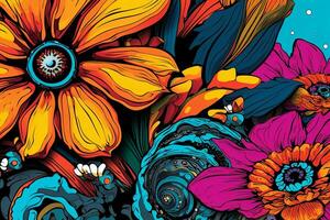 Colorful Vibrant Hand Drawn Radiant Unique Flowers Graphic Illustration Art generative AI photo