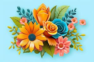 Colorful Vibrant Hand Drawn Radiant Unique Flowers Graphic Illustration Art generative AI photo