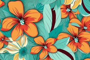 Colorful Vibrant Hand Drawn Unique Flowers Graphic Illustration Background generative AI photo