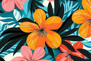 Colorful Vibrant Hand Drawn Unique Flowers Graphic Illustration Background generative AI photo