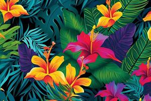 Colorful Vibrant Hand Drawn Unique Flowers Graphic Illustration Background generative AI photo