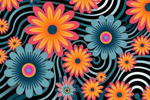 Colorful Vibrant Hand Drawn Unique Flowers Graphic Illustration Background generative AI photo