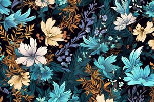 Colorful Vibrant Hand Drawn Unique Flowers Graphic Illustration Background generative AI photo