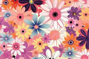 Colorful Vibrant Hand Drawn Unique Flowers Graphic Illustration Background generative AI photo