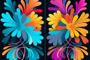 Colorful Vibrant Hand Drawn Unique Flowers Graphic Illustration Background generative AI photo