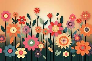 Colorful Vibrant Hand Drawn Unique Flowers Graphic Illustration Background generative AI photo