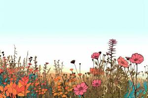 Colorized Drawing of a Countryside Flower Meadow generative AI photo