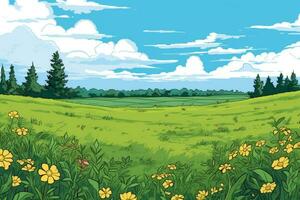 Colorized Drawing of a Countryside Flower Meadow generative AI photo