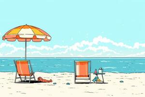 Colorized Drawing of a Summer Beach generative AI photo