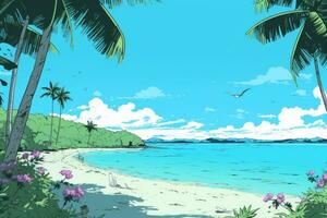 coloreado dibujo de un tropical verano playa generativo ai foto