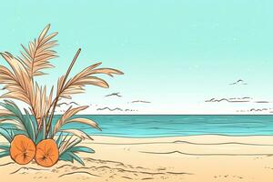 Colorized Drawing of a Tropical Summer Beach generative AI photo