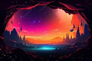 Cosmic Fusion Futuristic Landscape Background generative AI photo