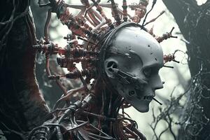 Cryptic Bizarre Dark Monster Skeleton Background with Otherworldly Design 3D Render generative AI photo