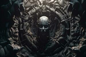 Cryptic Bizarre Dark Monster Skeleton Background with Otherworldly Design 3D Render generative AI photo