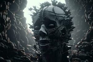 Cryptic Bizarre Dark Monster Skeleton Background with Otherworldly Design 3D Render generative AI photo