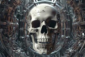 Cryptic Bizarre Dark Monster Skeleton Background with Otherworldly Design 3D Render generative AI photo