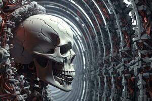 Cryptic Bizarre Dark Monster Skeleton Background with Otherworldly Design 3D Render generative AI photo