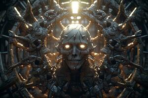 Cryptic Bizarre Dark Monster Skeleton Background with Otherworldly Design 3D Render generative AI photo