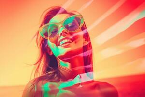 Double Exposure Summer Themed Portrait of a Woman generative AI photo