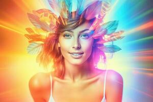 Double Exposure Summer Themed Portrait of a Woman generative AI photo