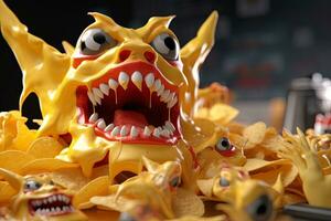 Funny Nacho Cheese Monster Closeup Portrait generative AI photo