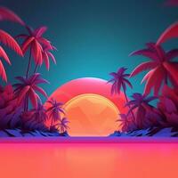 Glowing Tropical Themed 3D Abstract Background generative AI photo
