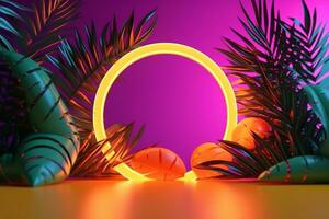 Glowing Tropical Themed 3D Abstract Background generative AI photo