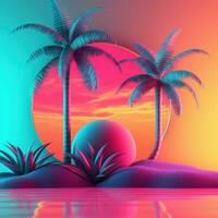 Glowing Tropical Themed 3D Abstract Background generative AI photo